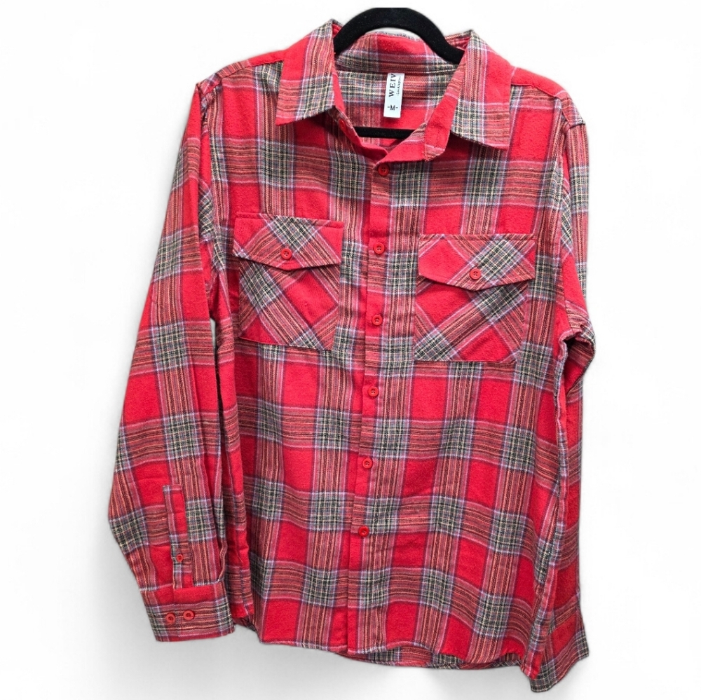 WEIV Los Angeles Red Plaid Flannel Shirt Men's M Button Up Cotton Blend Grunge‎